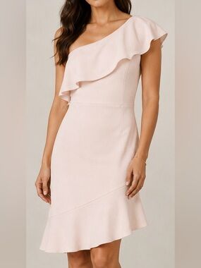 Adelyn Rae One-Shoulder Ruffle Dress in Blush